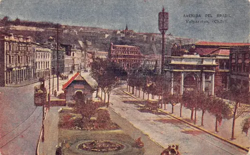 Chile Valparaiso Aveniada del Brasil Avenue Vintage Postkarte