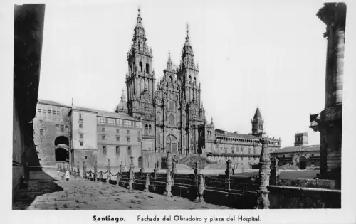 Spanien Santiago Fachada del Obradoiro y Plaza del Hospital Vintage Postkarte