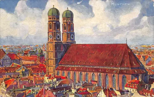 L324 Deutschland München Frauenkirche Kirche Gemälde Vintage AK