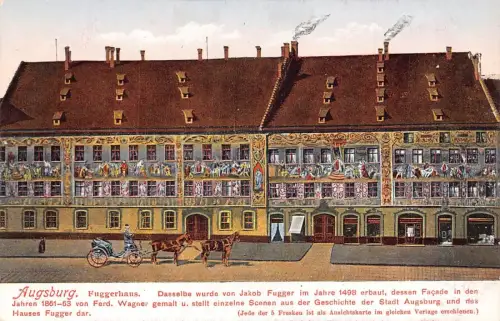 L324 Deutschland Augsburg Fuggerhaus Kutsche Pferd Vintage Postkarte