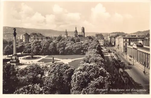 L322 Deutschland 1943 Stuttgart Schlossplatz mit Königstraße Straßenbahn Vintage Postkarte