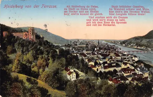 L321 Deutschland Heidelberg von der Terrasse Gedicht Vintage Postkarte