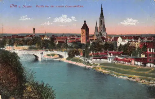 L321 Deutschland Ulm a d Donau Blick auf neue Brücke Vintage Postkarte