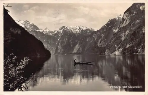 L320 Deutschland 1936 Königsee vom Malerwinfel Boot Bergsee Vintage Postkarte