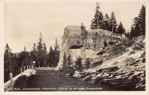 L322 Deutschland Bayr Wald Aussichtspunkt Naturfelsen Brennesstraße RPPC Postkarte