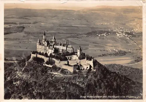 A080 Deutschland Burg Hohenzollern Burg mit Hechingen Luftaufnahme Vintage AK
