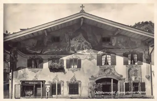 A077 Deutschland Mittenwald Horrsteinerhaus Fresko Gemälde auf Vorderhaus AK