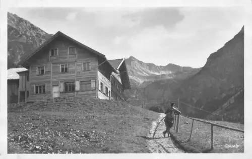 A076 Deutschland 1929 Geisalp Holzhütte Hütte Tourist Mann RPPC Vintage Postkarte