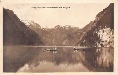 A077 Deutschland 1925 Königssee Malerwinkel am Morgen Boote See Vintage Postkarte