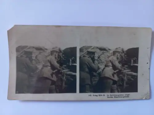 Antique Stereo Foto Card WW1 Im Schützengraben eingebautes Maschinengewähr