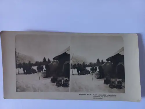Antique Stereo Foto WW1 Ammunition column No. 98 rests in Bukovina