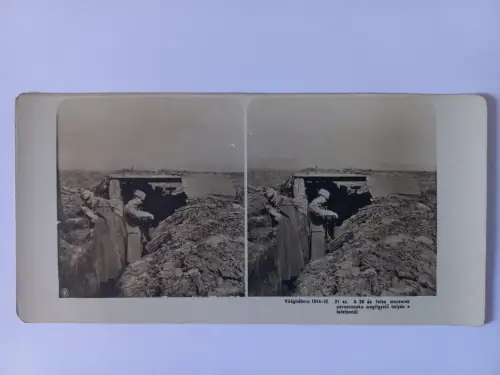 Antique Stereo Foto WW1 The commander of the 30 and a half mortars