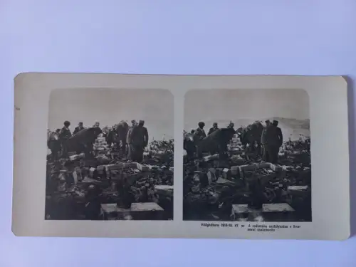 Antique Stereo Foto WW1 Classification of loot on the battlefield of Limanowa