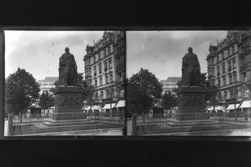 Antique Glass negative Stereo Goethe monument in Frankfurt, Germany 1900s