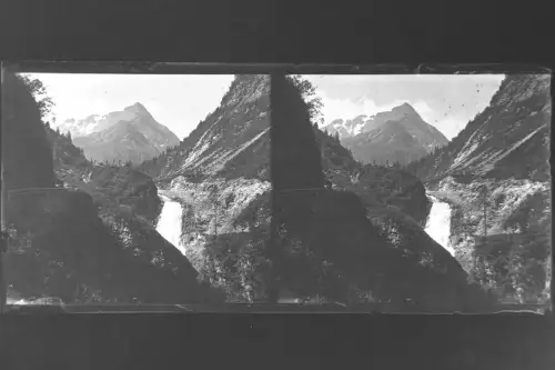 Antique Glass negative Stereo Waterfall , Austria, Alp 1900s