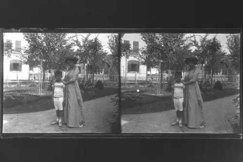 Antique Glass negative Stereo Mother and son   1900s