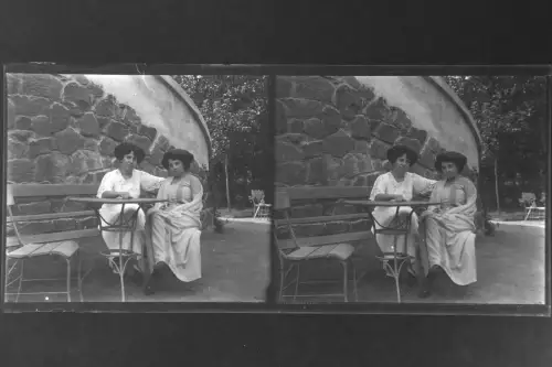 Antique Glass negative Stereo Ladys at Janos Mountain in Budapest  1900s