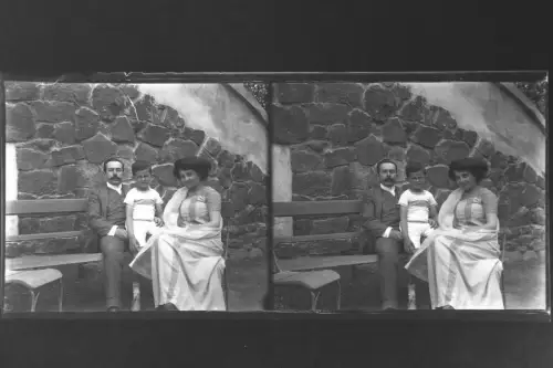 Antique Glass negative Stereo Family  at Janos Mountain in Budapest  1900s