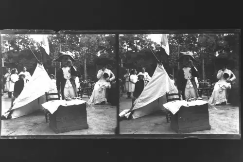 Antique Glass negative Stereo Garden Party, Hungary, hungarian life   1900s