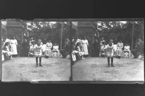 Antique Glass negative Stereo Playing at Janos Mountain Lookout Budapest  1900s