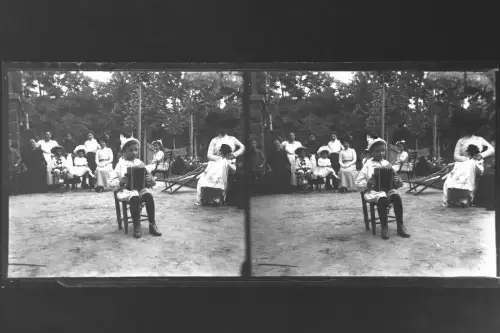 Antique Glass negative Stereo Garden Party, Hungary, hungarian life   1900s