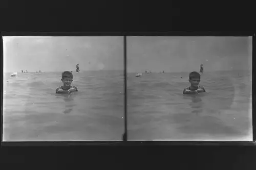 Antique Glass negative Stereo Bath in Lake Balaton, Hungary   1900s