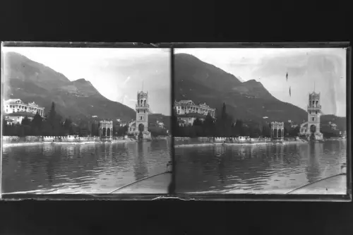 Antique Glass negative Stereo Italy - Lake Garda Gardone Riviera  1900s