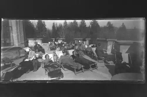 Antique Glass negative Stereo Italy,  Rest in the sunbeds   1900s