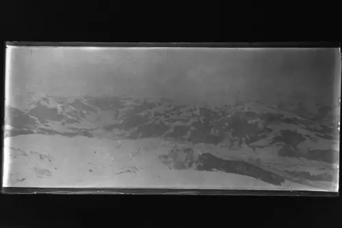 Antique Glass negative Stereo surrounded by snowy mountains, Alp  1900s