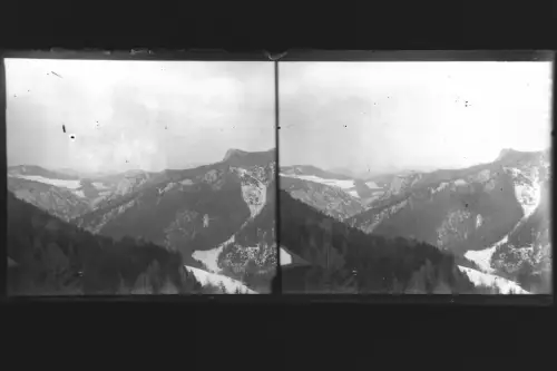 Antique Glass negative Stereo surrounded by snowy mountains, Alp  1900s