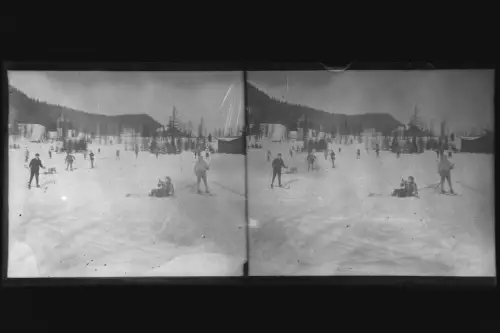 Antique Glass negative Stereo Austria,  Semmering, Skiing - 1900s