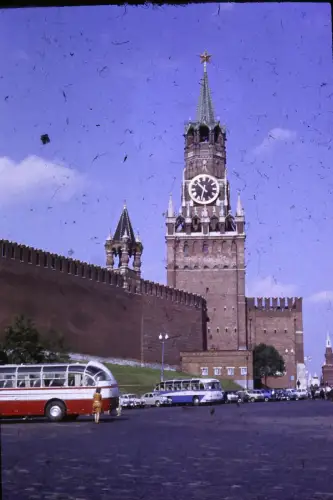 Original DIA Film Slide 35mm Moskau Saviour Tower&old Busses  '60s B2L97
