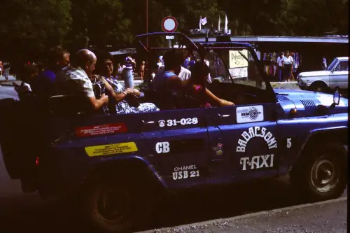 Original DIA Film Slide 35mm 2x  Badacsony Taxi at Lake Balaton  '80s  B3R79-80