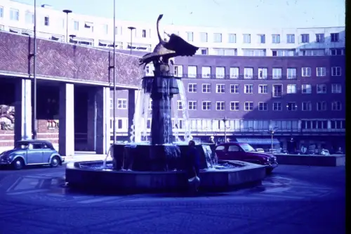 Original DIA Film Slide 35mm  Oslo City Hall Scene Old cars  70's B3R89