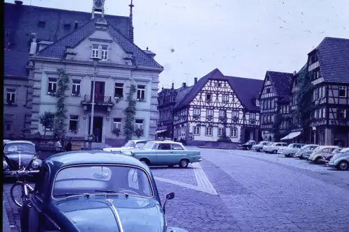 Original DIA Film Slide 35mm Bretten Innenstadt mit viel Beetle  c1965 B3R80