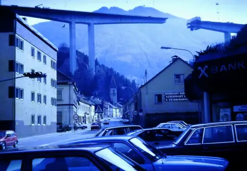 Orig DIA Film Slide Schottwien Strassenszene Brückenbau '70s B11/4/15