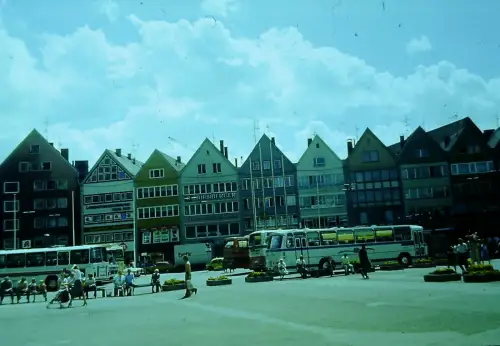 Orig DIA Film Slide Ulm Innenstadt mit Busse '70s B11/4/5