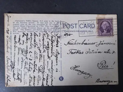 AK Postcard CPA USA Public Square Union Terminal Tower Night Cleveland 1935