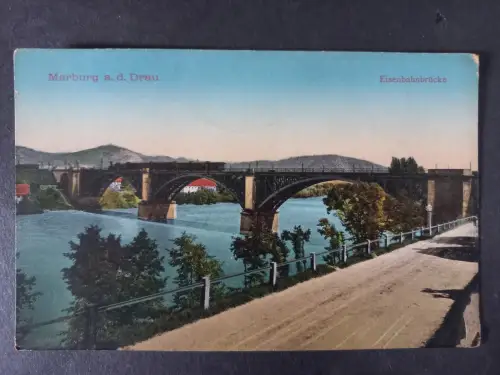 AK Postcard CPA  Slowenien Marburg a. d. Drau Eisenbahnbrücke mit Eisenbahn