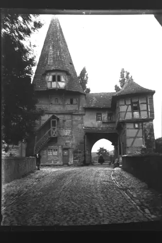 Vintage Glasnegativ Platte Glassnegative Stadttor Iphofen  1940s