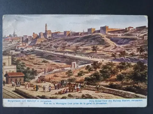 AK Postcard Bergstrasse vom Bahnhof in Jerusalem 1909