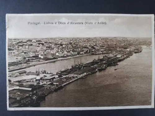 AK Postcard Lissabon – Doca de Alcântara, Luftaufnahme des Hafens