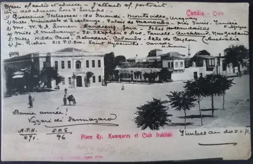 AK Postcard Candia (Kreta) – Place Tr. Kammares und Iraklion Club, ca. 1905