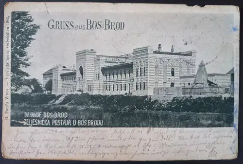 AK Postcard Bahnhof Bosnisch Brod  Historische Ansicht der Eisenbahnstation 1903