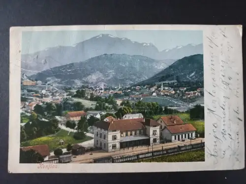 AK Postcard Konjica – Bahnhof und Stadtpanorama, koloriert 1907 Militärpost