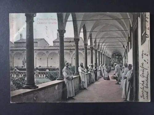 AK Postcard FLorenz Chertosa Chiostro Grande mit Kartäusermönchen