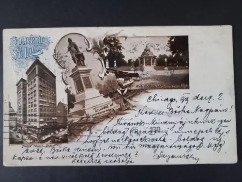 AK Souvenir of St. Louis – Mehrbildkarte mit Columbus Monument, gelaufen 1899