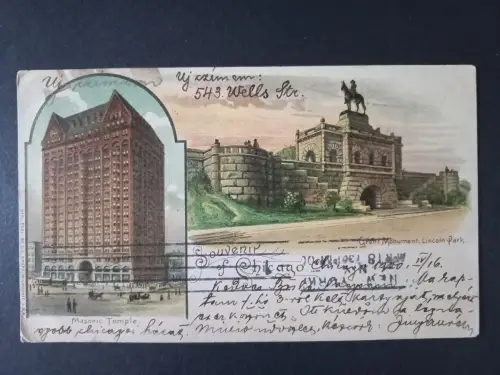 AK Postcard Chicago – Souvenir mit Masonic Temple und Grant Monument 1900