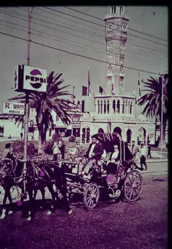 Orig DIA Film Slide 'ler-İzmir Saat Kulesi Fayton '70s B11/3/19