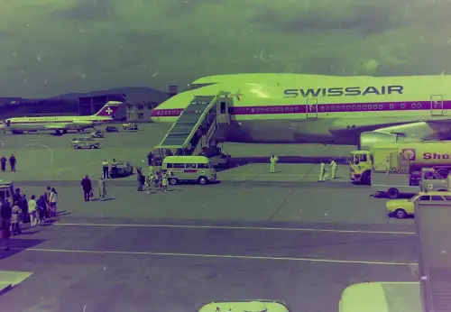 Original  Film Negativ Swissair beim Tanken,  Airport Scene  1968 K2/B10/75